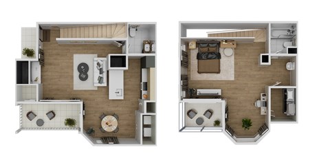 Floor plan for 1 bed, 1.5 baths, 910 sqft